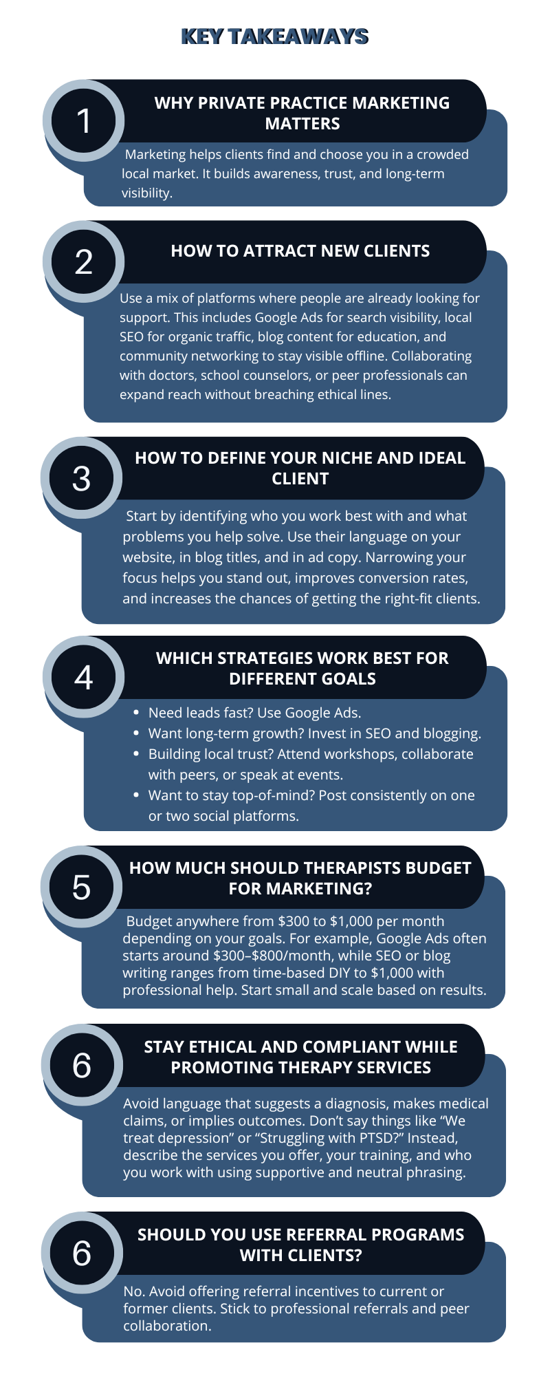How to Market Your Private Practice as a Therapist Key Takeaways